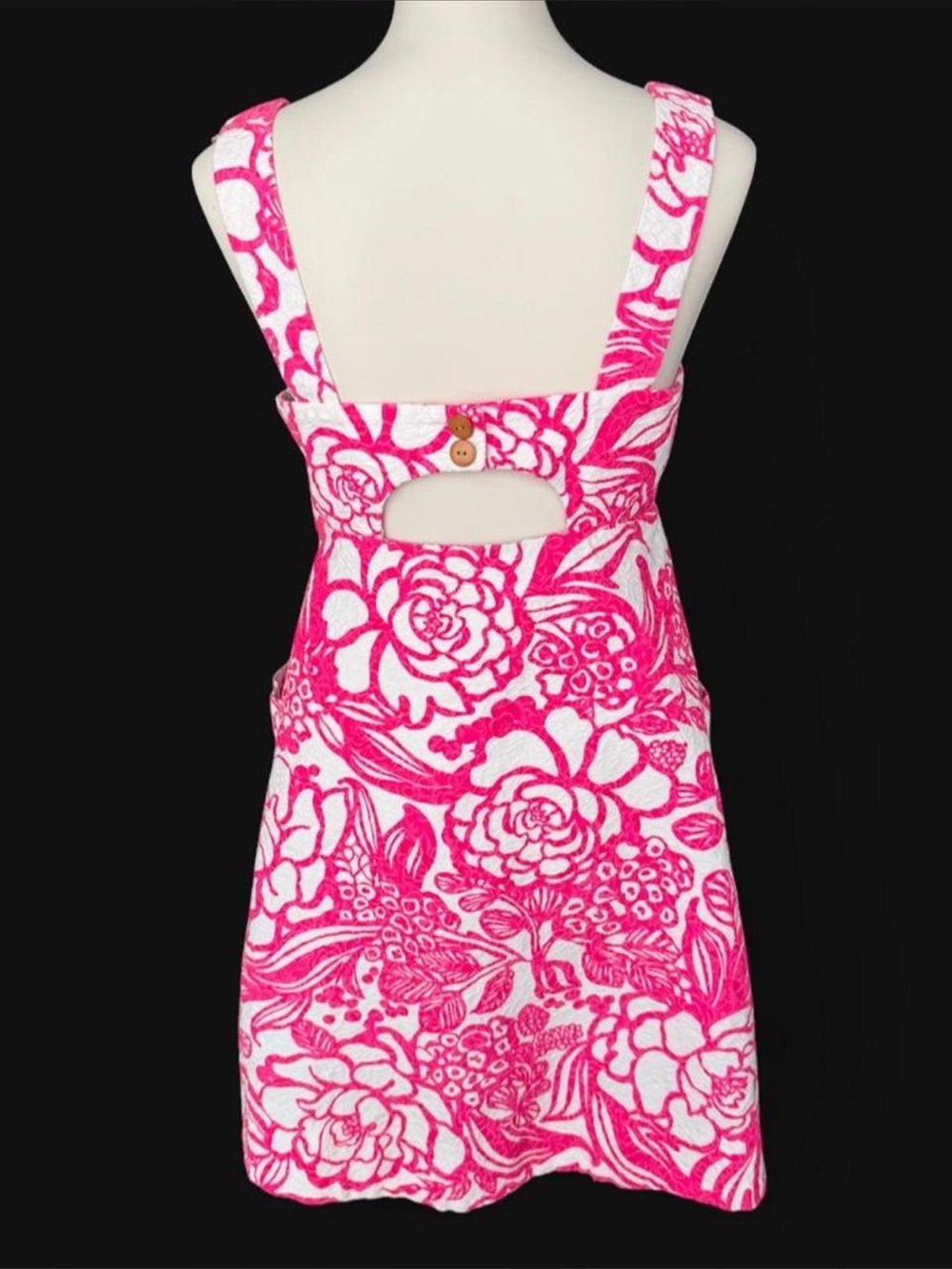 Vanessa Virginia Anthropologie Pink White Jacquard Floral Cutout Back Dress US 6